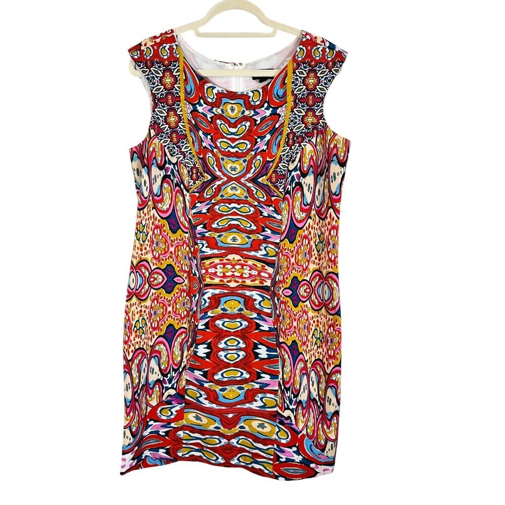 Retro Vibrant Floral Dress Red 12 Resort Preppy Colorful Boho Indie Folk Chic